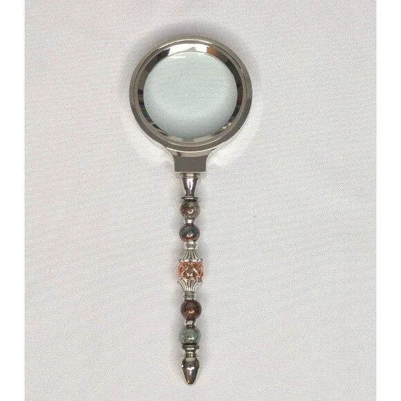 Beaded Desk Magnifying Glass with Gemstone Beads - 6 inches - Picture 3 of 6